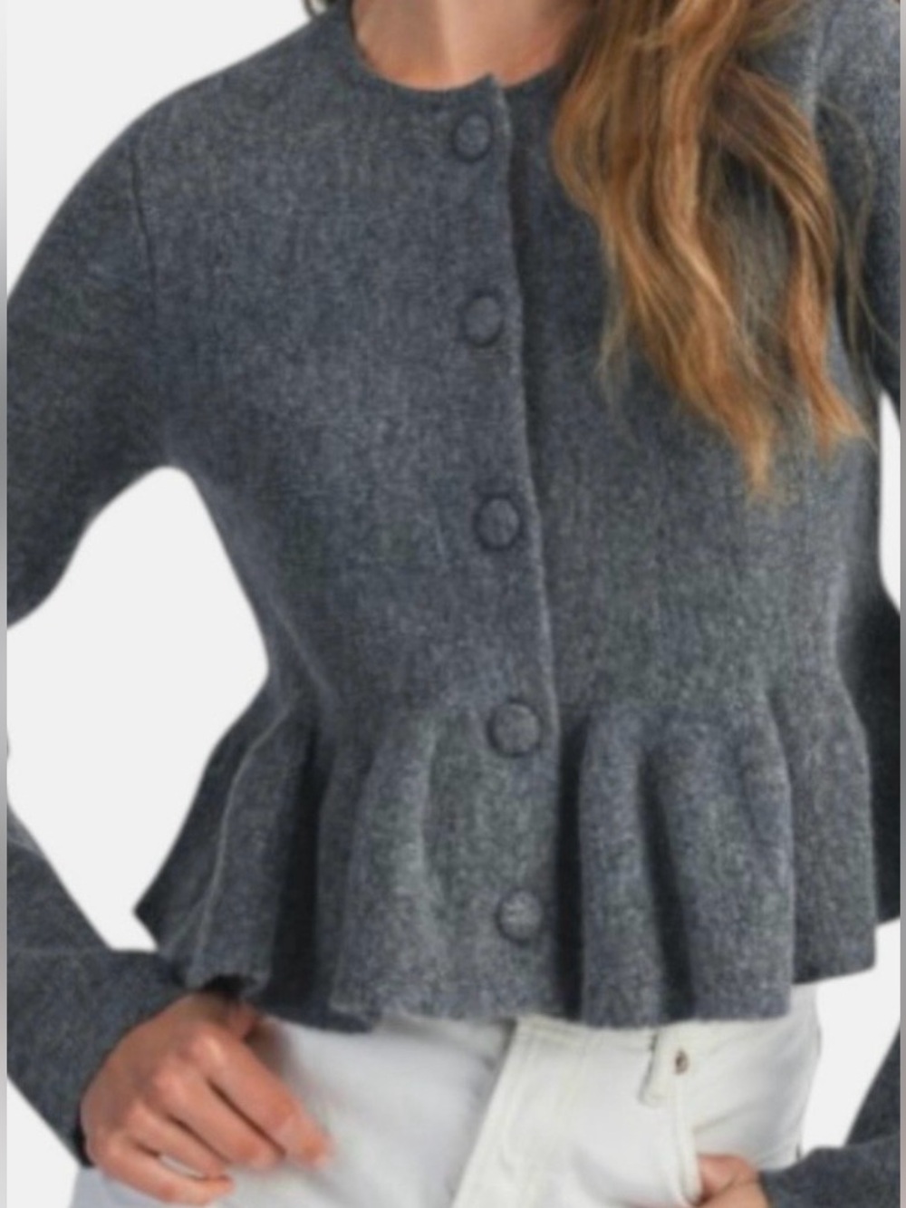 ZARA Peplum Knit Gray Cozy Sweater Cardigan Cropped Size S